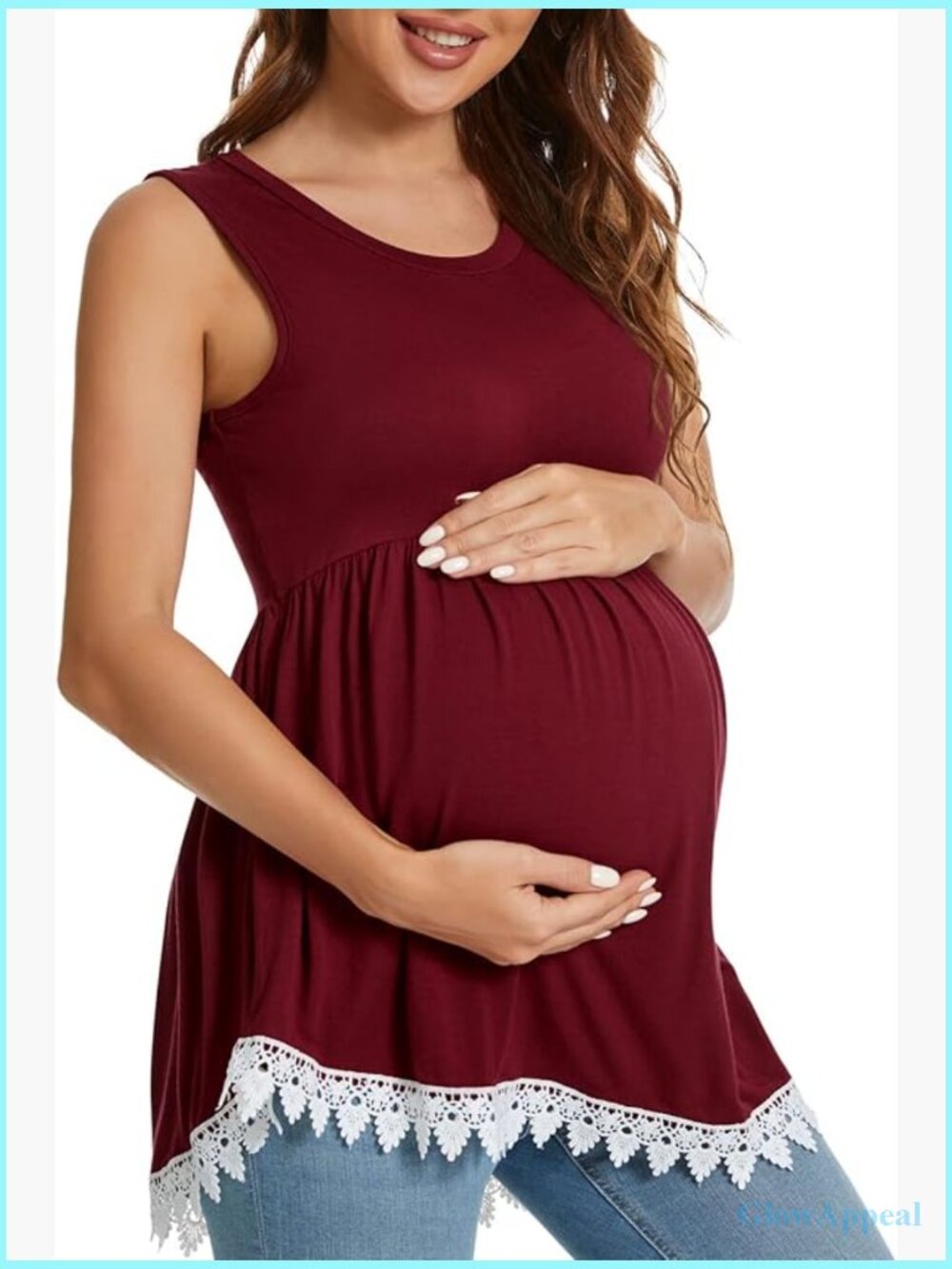 Maternity Tank Top Sleeveless Lace Crochet Trim Peplum Cami Shirt